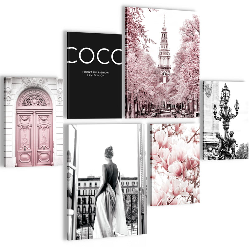 Novart Wandbilder Set Fashion Rosa - KEIN EXTRA RAHMEN BENÖTIGT -  Modern Deko  - Wohnzimmer Mädchen Teenager N005063a