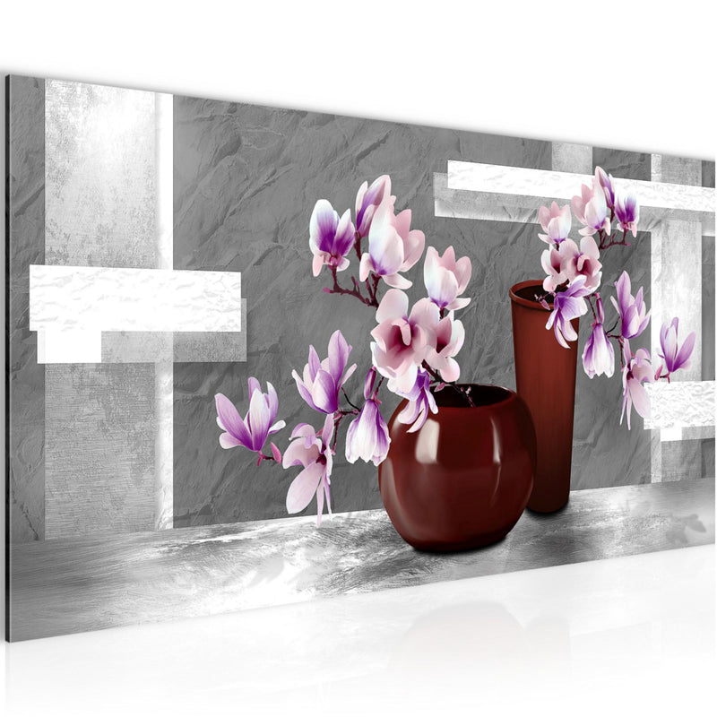 Runa Art Wandbild Blumen Abstrakt 1 Teilig 100 x 40 cm Modern Bild auf Vlies Leinwand Blumenvase Wohnzimmer Grau Rosa 035212c