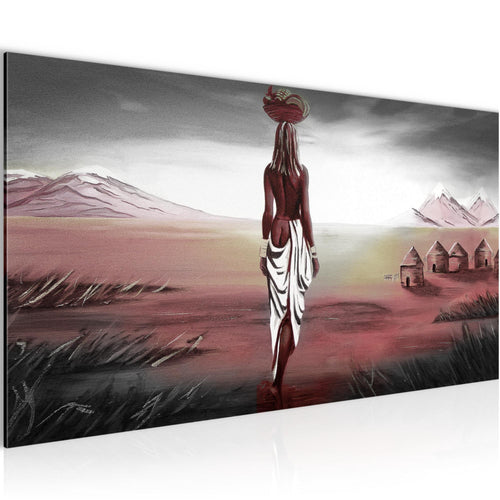 Runa Art Wandbild Afrika 100 x 40 cm Modern Bild auf Vlies Leinwand Rot Wohnzimmer Schlafzimmer Büro Landschaft 001612b
