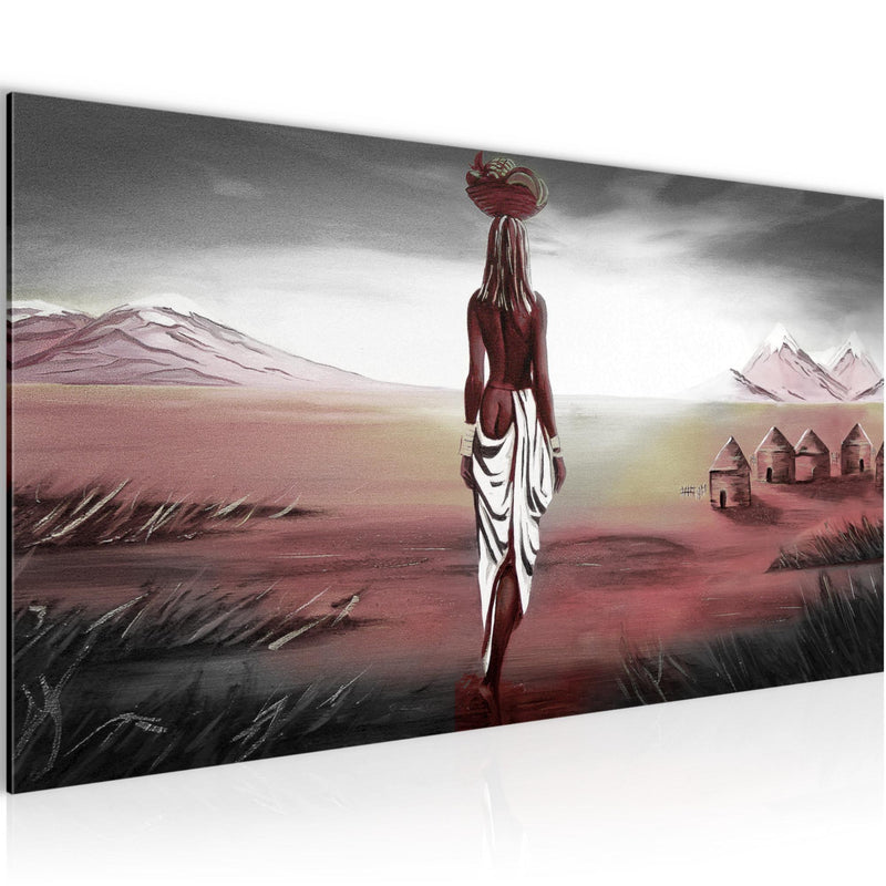 Runa Art Wandbild Afrika 100 x 40 cm Modern Bild auf Vlies Leinwand Rot Wohnzimmer Schlafzimmer Büro Landschaft 001612b