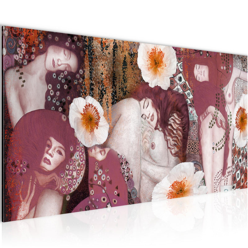 Runa Art Wandbild Collage Gustav Klimt 1 Teilig 100 x 40 cm Modern Bild auf Vlies Leinwand Alte meister Wohnzimmer Rosa 018512b