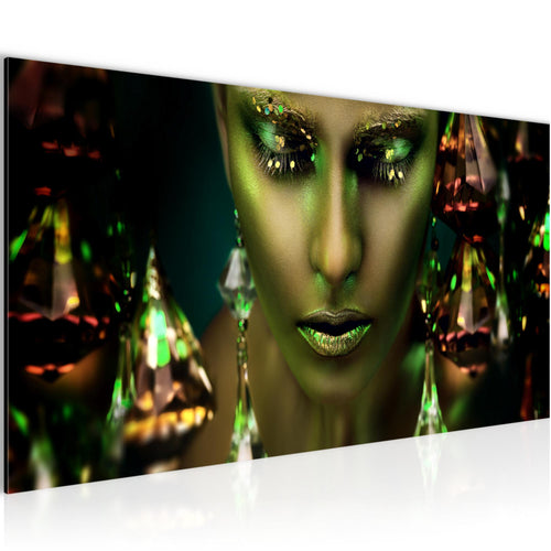 Runa Art Wandbild Frau Gesicht Lippen 100 x 40 cm Modern Bild auf Vlies Leinwand Kosmetik Fashion Wohnzimmer Schlafzimmer Grün Gold 042112b