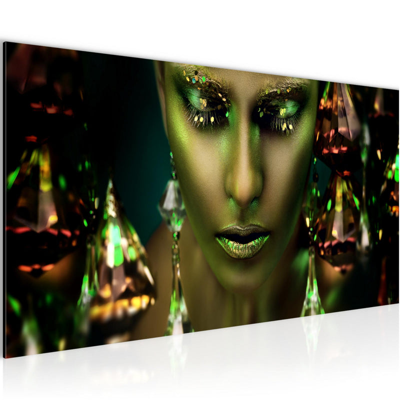 Runa Art Wandbild Frau Gesicht Lippen 100 x 40 cm Modern Bild auf Vlies Leinwand Kosmetik Fashion Wohnzimmer Schlafzimmer Grün Gold 042112b