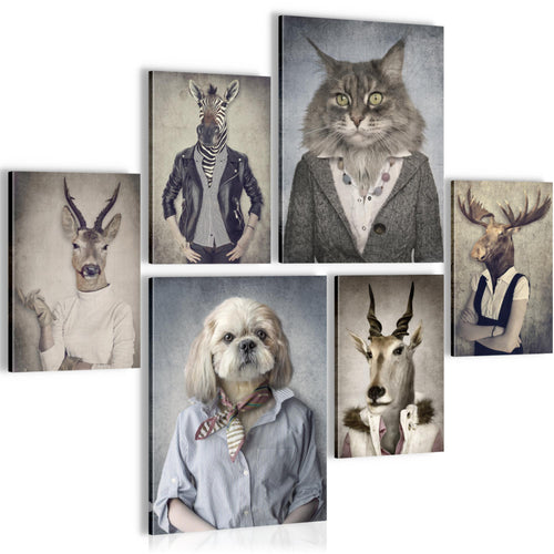Novart Wandbilder Set Abstrakt Tiere - KEIN EXTRA RAHMEN BENÖTIGT -  Modern Deko  - Wohnzimmer Schlafzimmer N019263a