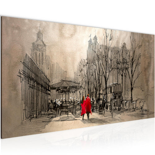 Runa Art Wandbild London 1 Teilig 100 x 40 cm Modern Bild auf Vlies Leinwand Abstrakt Wohnzimmer Schlafzimmer Braun Rot 009712a