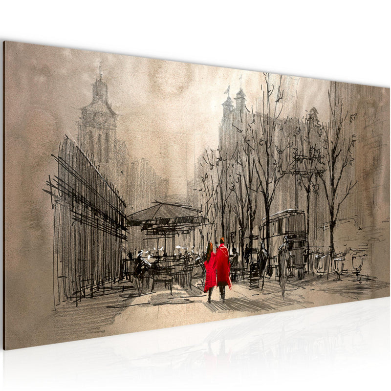 Runa Art Wandbild London 1 Teilig 100 x 40 cm Modern Bild auf Vlies Leinwand Abstrakt Wohnzimmer Schlafzimmer Braun Rot 009712a