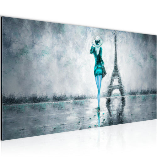Runa Art Wandbild Paris Eifelturm 1 Teilig 100 x 40 cm Modern Bild auf Vlies Leinwand Abstrakt Wohnzimmer Schlafzimmer Türkis Grau 035612b