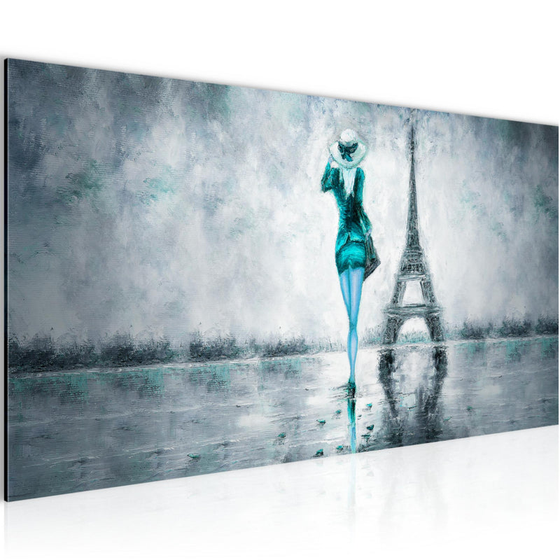Runa Art Wandbild Paris Eifelturm 1 Teilig 100 x 40 cm Modern Bild auf Vlies Leinwand Abstrakt Wohnzimmer Schlafzimmer Türkis Grau 035612b