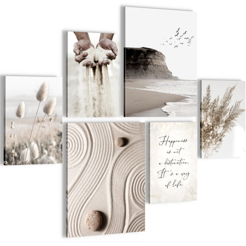 Novart Wandbilder Set Strand Boho Beige - KEIN EXTRA RAHMEN BENÖTIGT -  Modern Deko  - Wohnzimmer Schlafzimmer N028163a