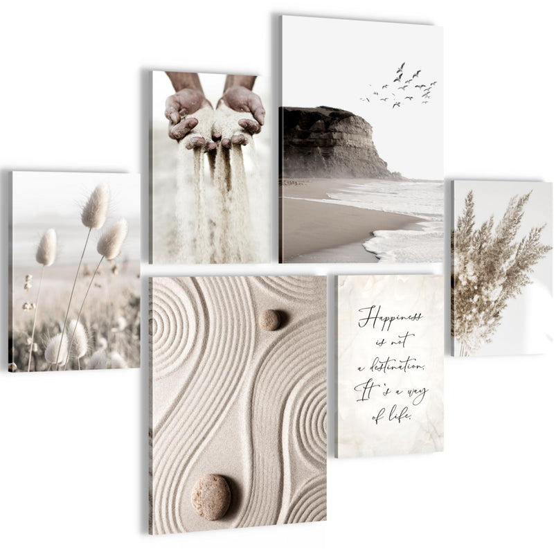 Novart Wandbilder Set Strand Boho Beige - KEIN EXTRA RAHMEN BENÖTIGT -  Modern Deko  - Wohnzimmer Schlafzimmer N028163a