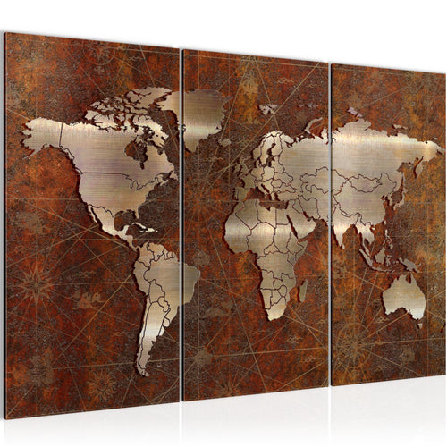 Runa Art Wandbilder Weltkarte Bild XXL Büro Wohnzimmer Braun Antik Vintage 120 x 80 cm 3 Teilig 109031a