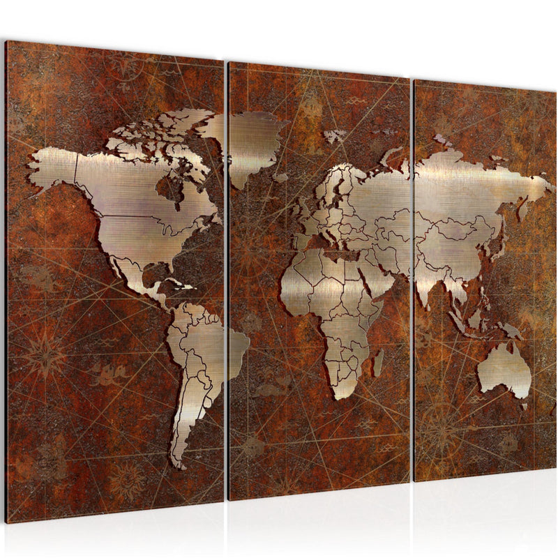 Runa Art Wandbilder Weltkarte Bild XXL Büro Wohnzimmer Braun Antik Vintage 120 x 80 cm 3 Teilig 109031a