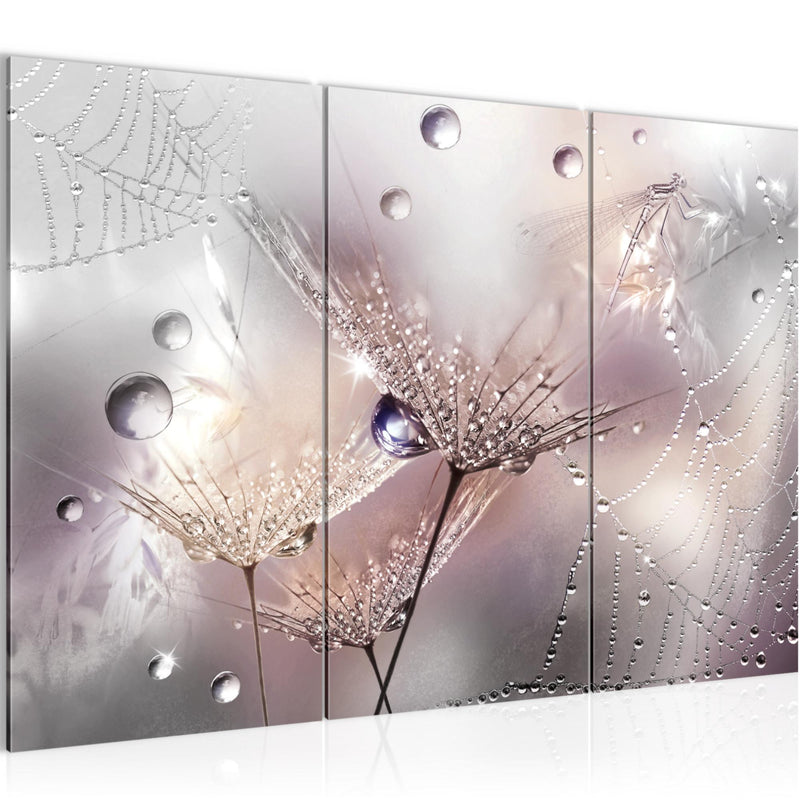 Runa Art Wandbilder Blumen Pusteblumen Bild XXL Wohnzimmer Schlafzimmer Rosa Grau Morgentau 120 x 80 cm 3 Teilig 043131b
