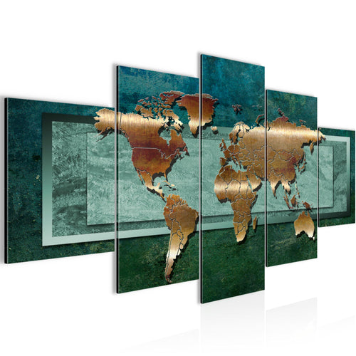 Runa Art - Bilder Weltkarte 200 x 100 cm 5 Teilig XXL Wanddekoration Design Grün 106751b