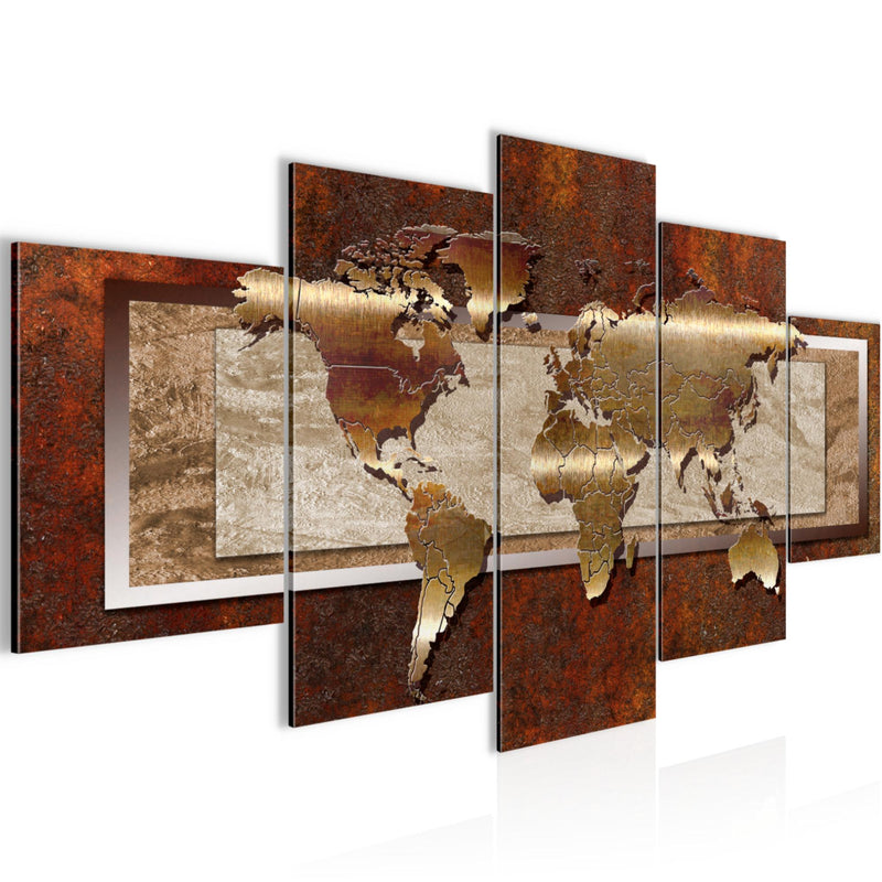 Runa Art - Bilder Weltkarte 200 x 100 cm 5 Teilig XXL Wanddekoration Design Braun 106751a