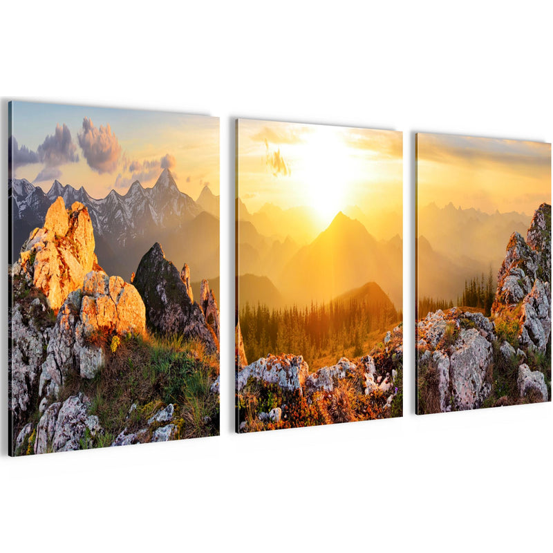 Novart Bilder Set Landschaft - KEIN EXTRA RAHMEN BENÖTIGT - Wandbilder für Wohnzimmer Schlafzimmer Büro - 3 Teilig Deko Natur - N033036a