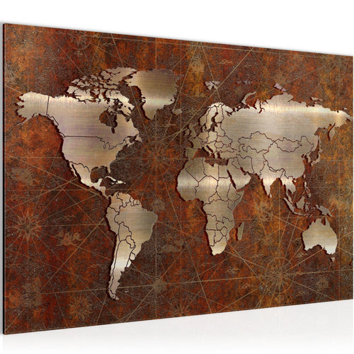 Runa Art Bild Weltkarte Modern Wandbilder Wohnzimmer Büro 1 Teilig - Made In Germany - Antik Vintage Braun Flur 109015a