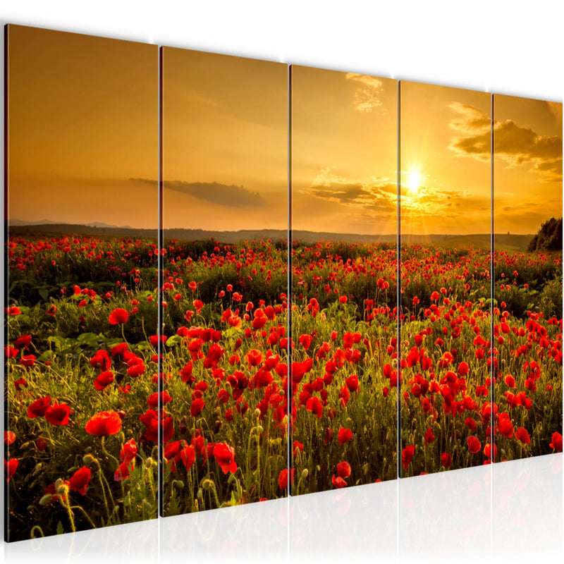 Runa Art Wandbild XXL Mohnblumen Wohnzimmer Schlafzimmer 200 x 80 cm Rot 5 Teilig - Made in Germany - 043955a