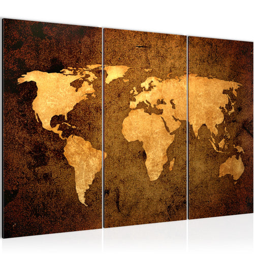 Runa Art Wandbilder Weltkarte Bild XXL Büro Wohnzimmer Gold Vintage Antik 120 x 80 cm 3 Teilig 101731a