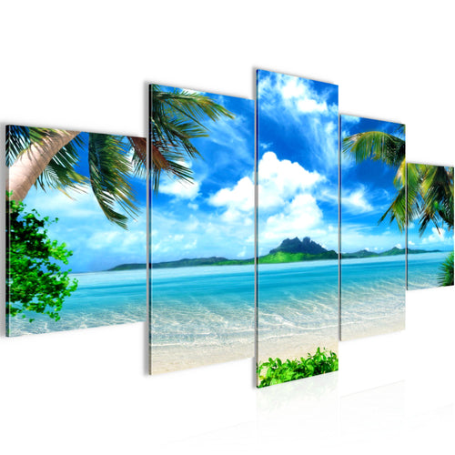 Runa Art - Bilder Landschaft 200 x 100 cm 5 Teilig XXL Wanddekoration Design Strand Himmelblau 603351a