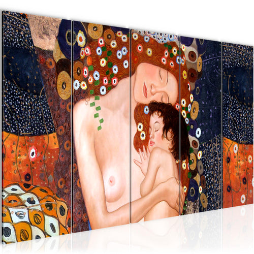 Runa Art Wandbild XXL Gustav Klimt Mutter und Kind Wohnzimmer 200 x 80 cm Braun 5 Teilig - Made in Germany - 700255a