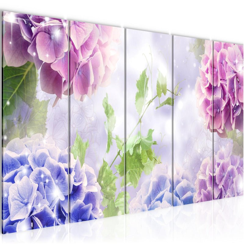 Runa Art Wandbild XXL Blumen Hortensien Wohnzimmer Schlafzimmer 200 x 80 cm Violett Lila 5 Teilig - Made in Germany - 017455b