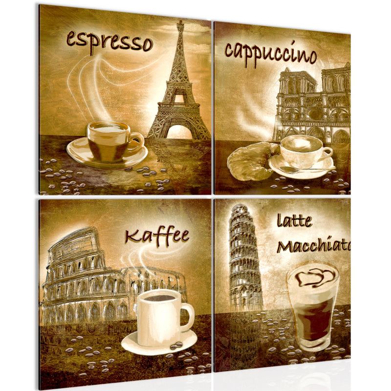 Runa Art - Bilder Küche Kaffee Wandbild auf Vlies Leinwand Esszimmer Küchenbilder 4 Teilig 80 x 80 cm Modern 500743c