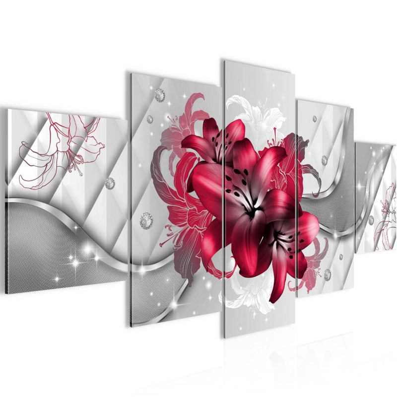 Runa Art - Bilder Blumen Lilien 200 x 100 cm 5 Teilig XXL Wanddekoration Design Rot 017351b