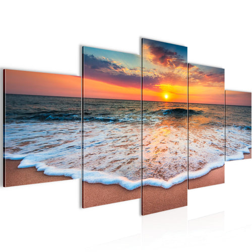 Runa Art - Bilder Strand Meer 200 x 100 cm 5 Teilig XXL Wanddekoration Design Orange 044551a