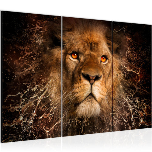 Runa Art Wandbilder Afrika Löwe Bild XXL Wohnzimmer Schlafzimmer Schwarz Gold Abstrakt Tiere 120 x 80 cm 3 Teilig 040731a