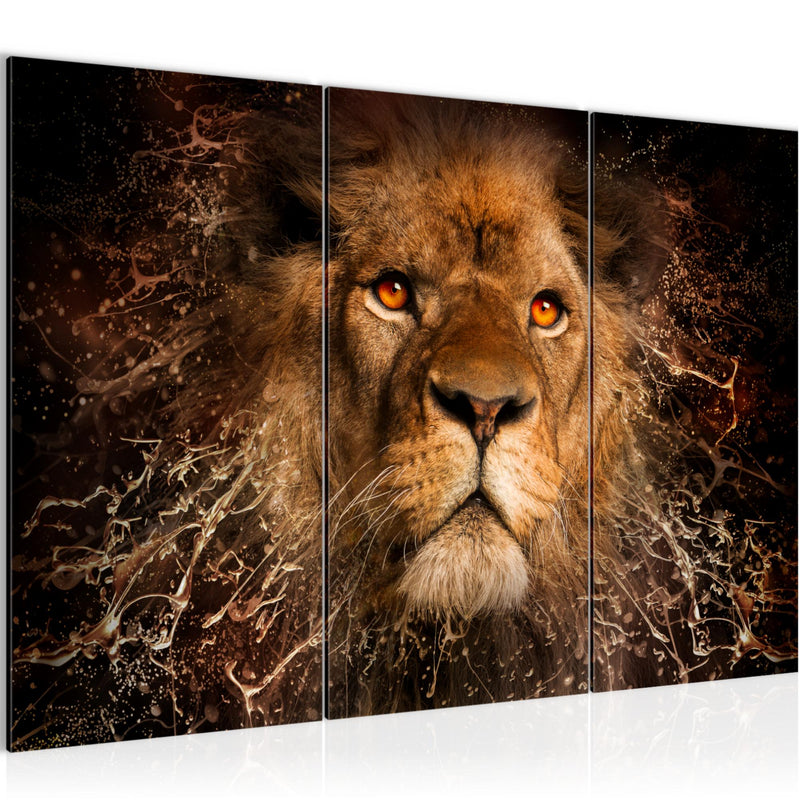 Runa Art Wandbilder Afrika Löwe Bild XXL Wohnzimmer Schlafzimmer Schwarz Gold Abstrakt Tiere 120 x 80 cm 3 Teilig 040731a