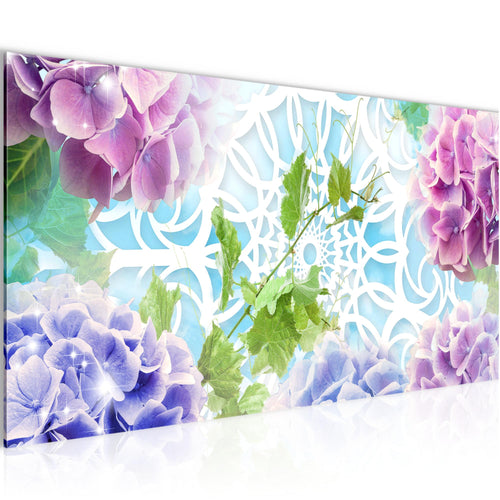 Runa Art Wandbild Blumen Hortensien 1 Teilig 100 x 40 cm Modern Bild auf Vlies Leinwand Mandala Wohnzimmer Bunt 017512b