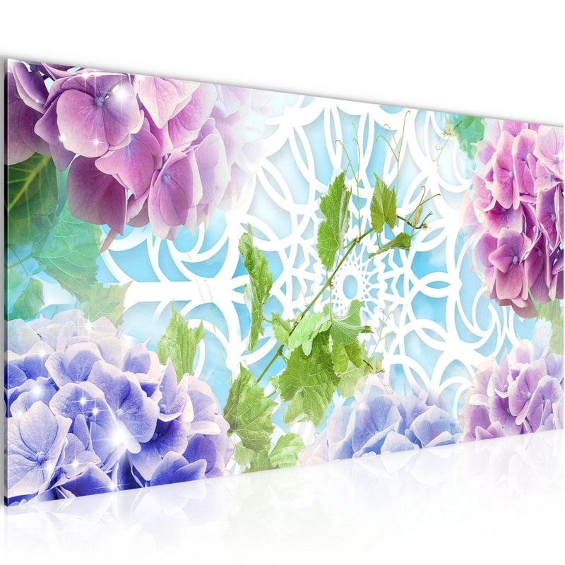 Runa Art Wandbild Blumen Hortensien 1 Teilig 100 x 40 cm Modern Bild auf Vlies Leinwand Mandala Wohnzimmer Bunt 017512b