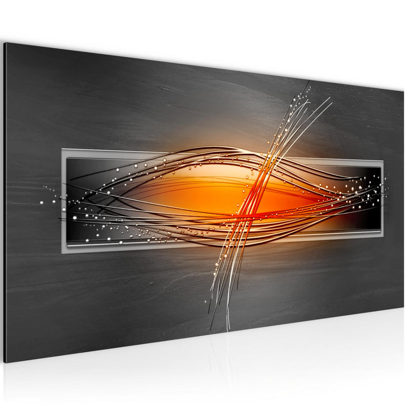 Runa Art Wandbild Abstrakt 100 x 40 cm Modern Bild auf Vlies Leinwand Orange Wohnzimmer Schlafzimmer Büro Wellen 103312a
