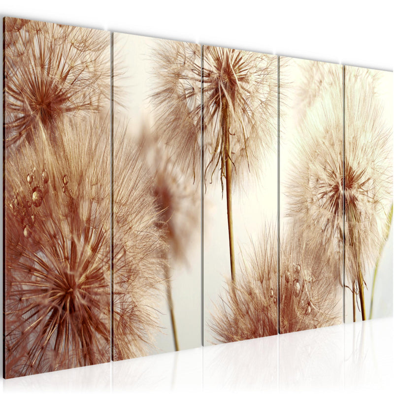 Runa Art Wandbild XXL Blumen Pusteblumen Wohnzimmer Schlafzimmer 200 x 80 cm Beige 5 Teilig - Made in Germany - 042055b