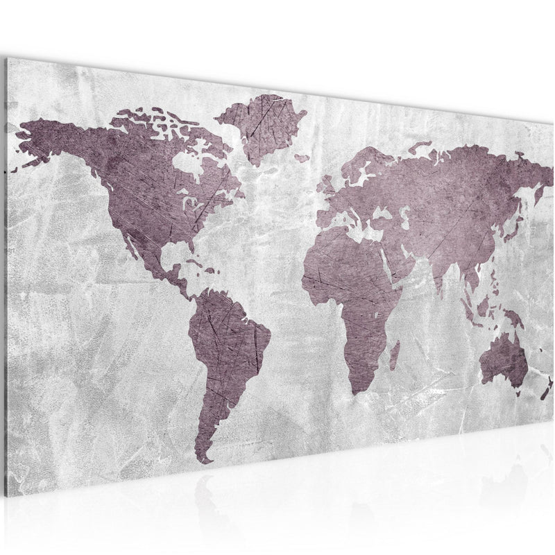 Runa Art Wandbild Weltkarte 1 Teilig 100 x 40 cm Modern Bild auf Vlies Leinwand Kontinente Beton Büro Wohnzimmer Rosa 104312a