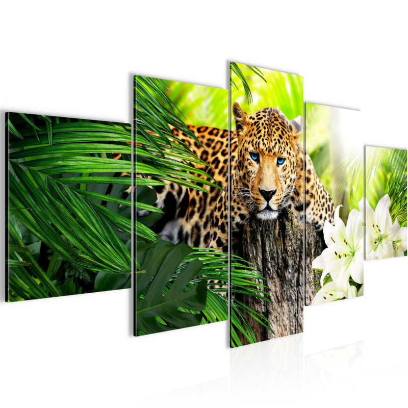 Runa Art - Bilder Afrika Leopard 200 x 100 cm 5 Teilig XXL Wanddekoration Design Grün 006751b