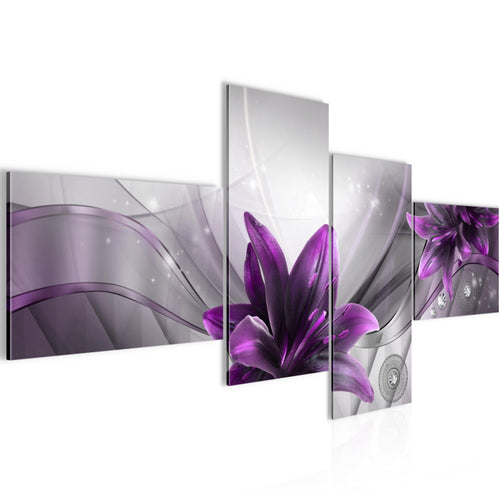 Runa Art Bild Modern Blumen Lilien - Made in Germany - Wandbilder Abstrakt Grau Violett 4 Teilig 036842b