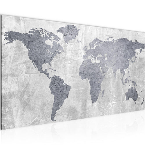 Runa Art Wandbild Weltkarte 1 Teilig 100 x 40 cm Modern Bild auf Vlies Leinwand Landkarte Beton Büro Wohnzimmer Grau 104312c
