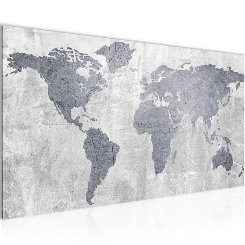 Runa Art Wandbild Weltkarte 1 Teilig 100 x 40 cm Modern Bild auf Vlies Leinwand Landkarte Beton Büro Wohnzimmer Grau 104312c