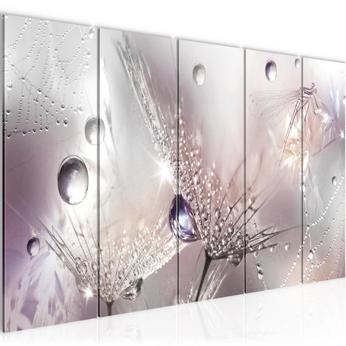 Runa Art Wandbild XXL Blumen Pusteblumen Wohnzimmer Schlafzimmer 200 x 80 cm Rosa Grau 5 Teilig - Made in Germany - 043155b