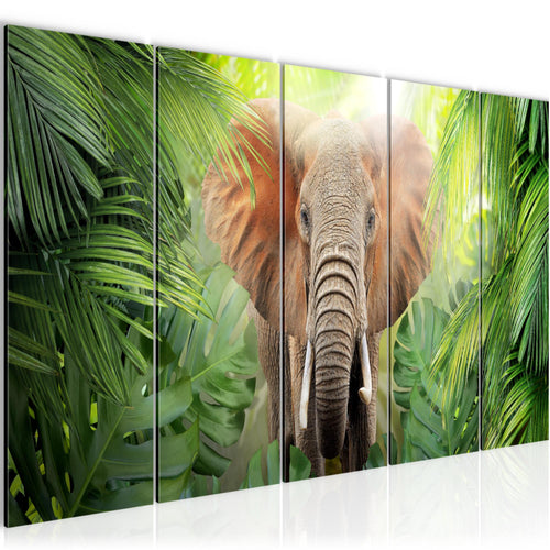 Runa Art Wandbild XXL Elefant Abstrakt Wohnzimmer Schlafzimmer 200 x 80 cm Grün 5 Teilig - Made in Germany - 037555b