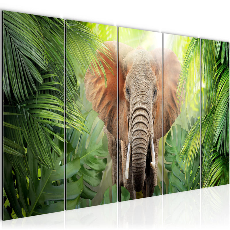 Runa Art Wandbild XXL Elefant Abstrakt Wohnzimmer Schlafzimmer 200 x 80 cm Grün 5 Teilig - Made in Germany - 037555b