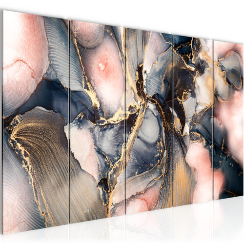 Runa Art Wandbild XXL Abstrakt Wohnzimmer Schlafzimmer 200 x 80 cm blau rosa Gold 5 Teilig - Made in Germany - 043855a