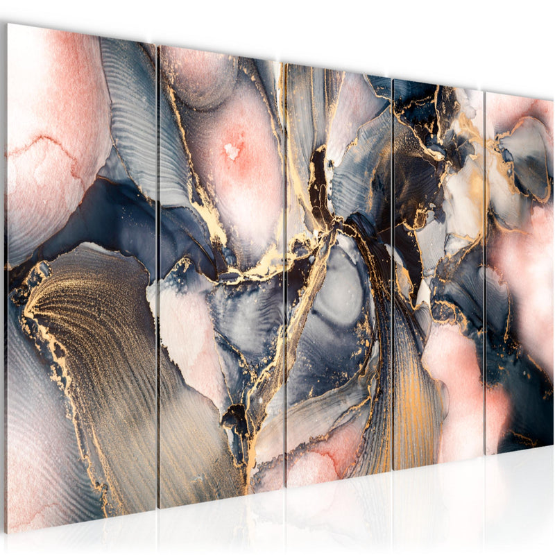 Runa Art Wandbild XXL Abstrakt Wohnzimmer Schlafzimmer 200 x 80 cm blau rosa Gold 5 Teilig - Made in Germany - 043855a