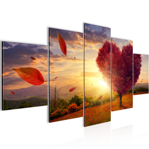 Runa Art Wandbilder Herbst Baum Herz 5 Teilig Bild auf Vlies Leinwand Deko Wohnzimmer Schlafzimmer Natur Rot Blau 605852a