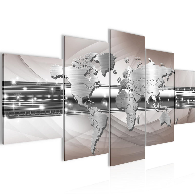 Runa Art - Bilder Weltkarte 200 x 100 cm 5 Teilig XXL Wanddekoration Design Braun 109351a