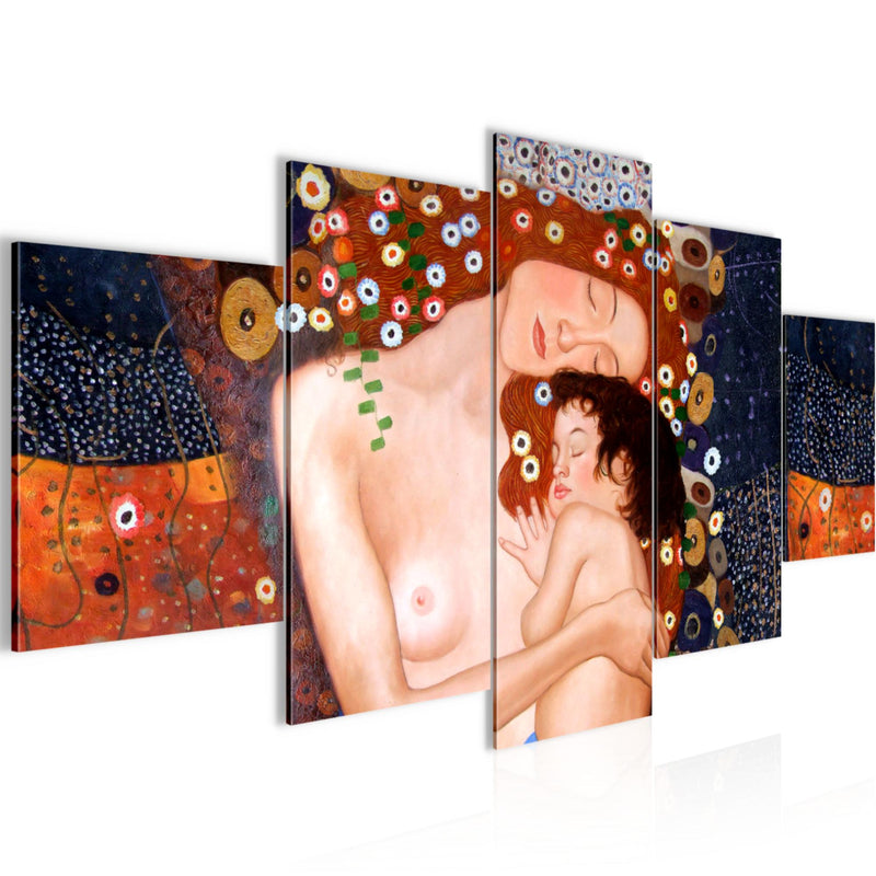 Runa Art Bild Wohnzimmer Gustav Klimt Mutter und Kind 5 Teilig Frau Braun Wandbilder auf Vlies Leinwand 700253a