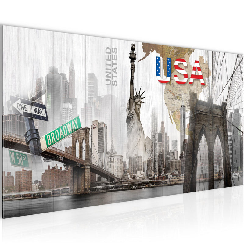 Runa Art Wandbild New York 1 Teilig 100 x 40 cm Modern Bild auf Vlies Leinwand USA Freiheitsstatue Wohnzimmer Büro Bunt 034712a