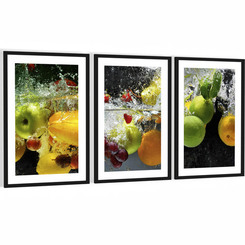 Novart Wandbilder mit Rahmen Früchte - Küche Wanddeko - 3 Bilder Set 128x60 cm Grün - N100536aR2